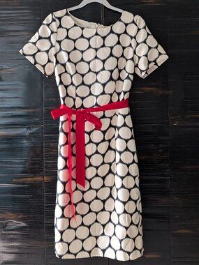 Jacques Vert Black and White Polka Dot Shift Dress with Black and Red belts, NWT